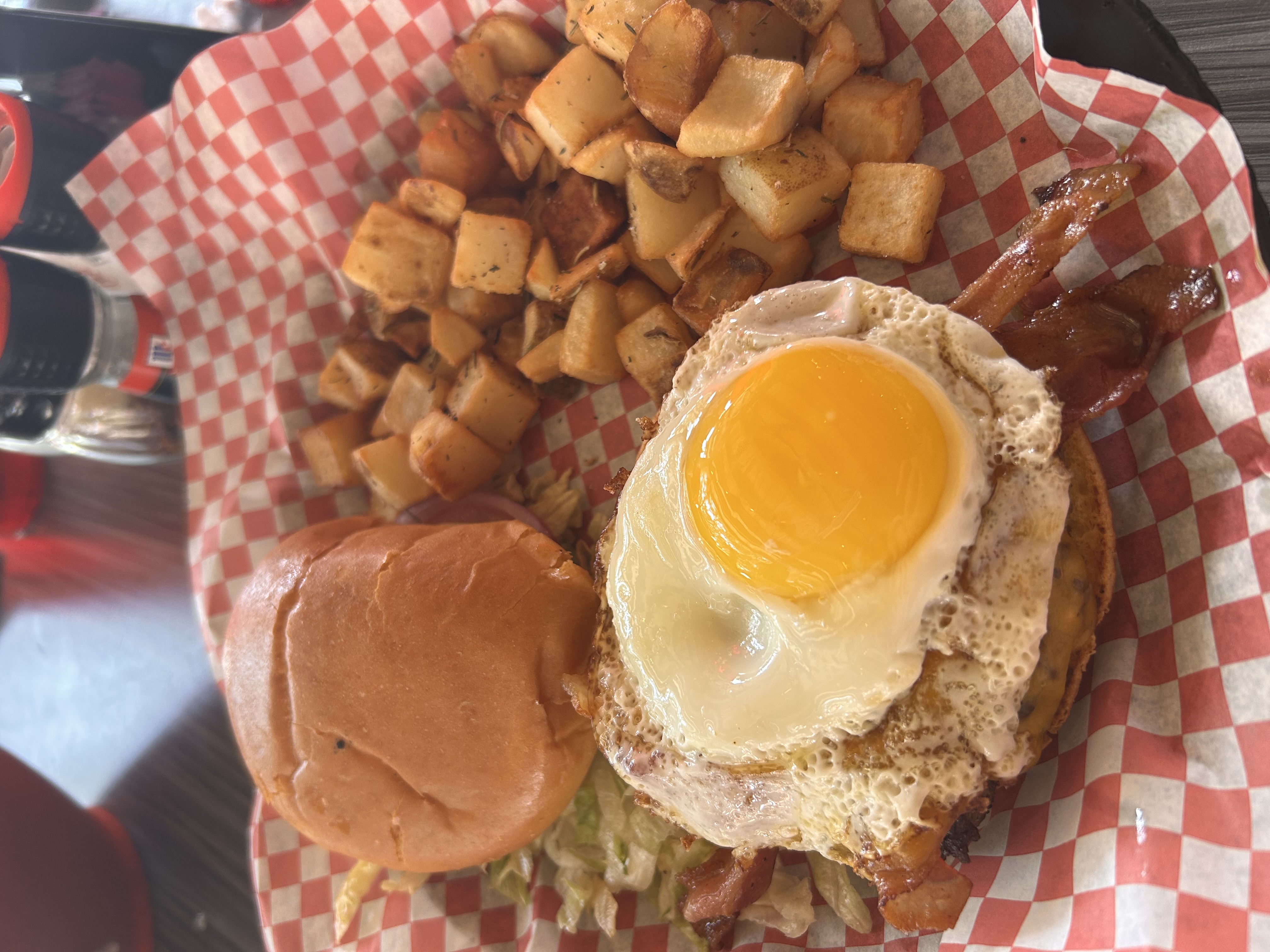 Breakfast Burger at Top Dawg Tavern